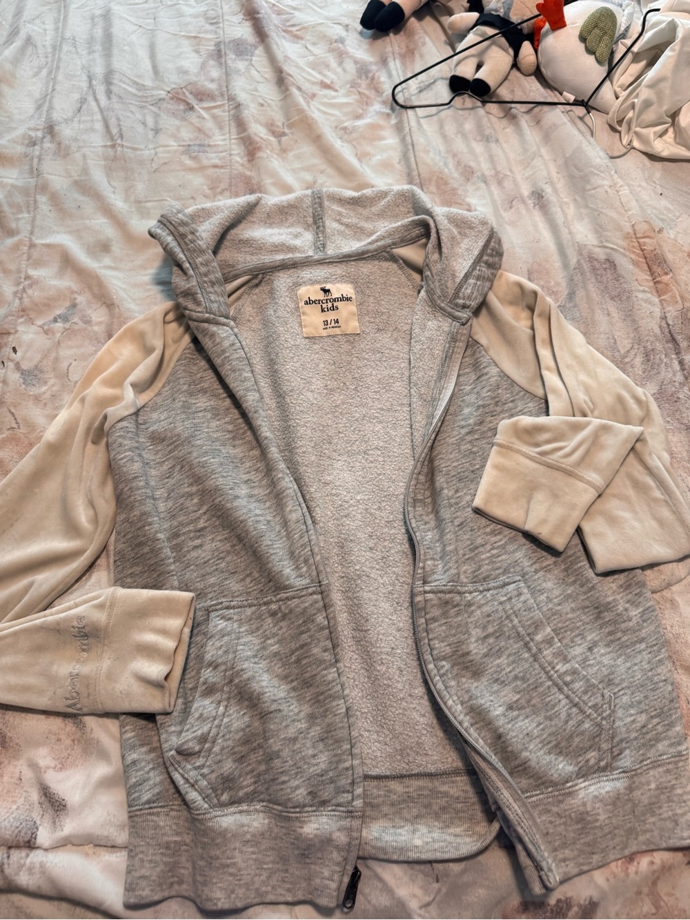abercrombie kids Heather Gray & Cream Hooded Utility Jacket